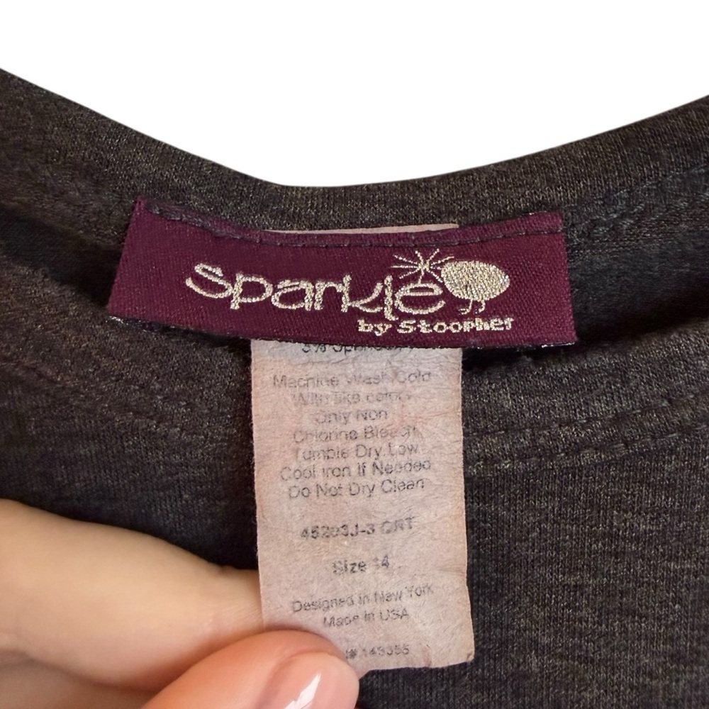 Sparkle by Stoopher Rainbow Rhinestone T-Shirt Sz 14 Charcoal Gray 3/4 Sleeve - Picture 6 of 7